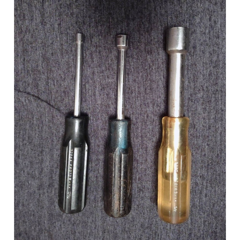 Lot of 3 Nut Driver PROTO PROFESSIONAL TOOLS 3/16" 5/8" 3/8" Plastic SAE